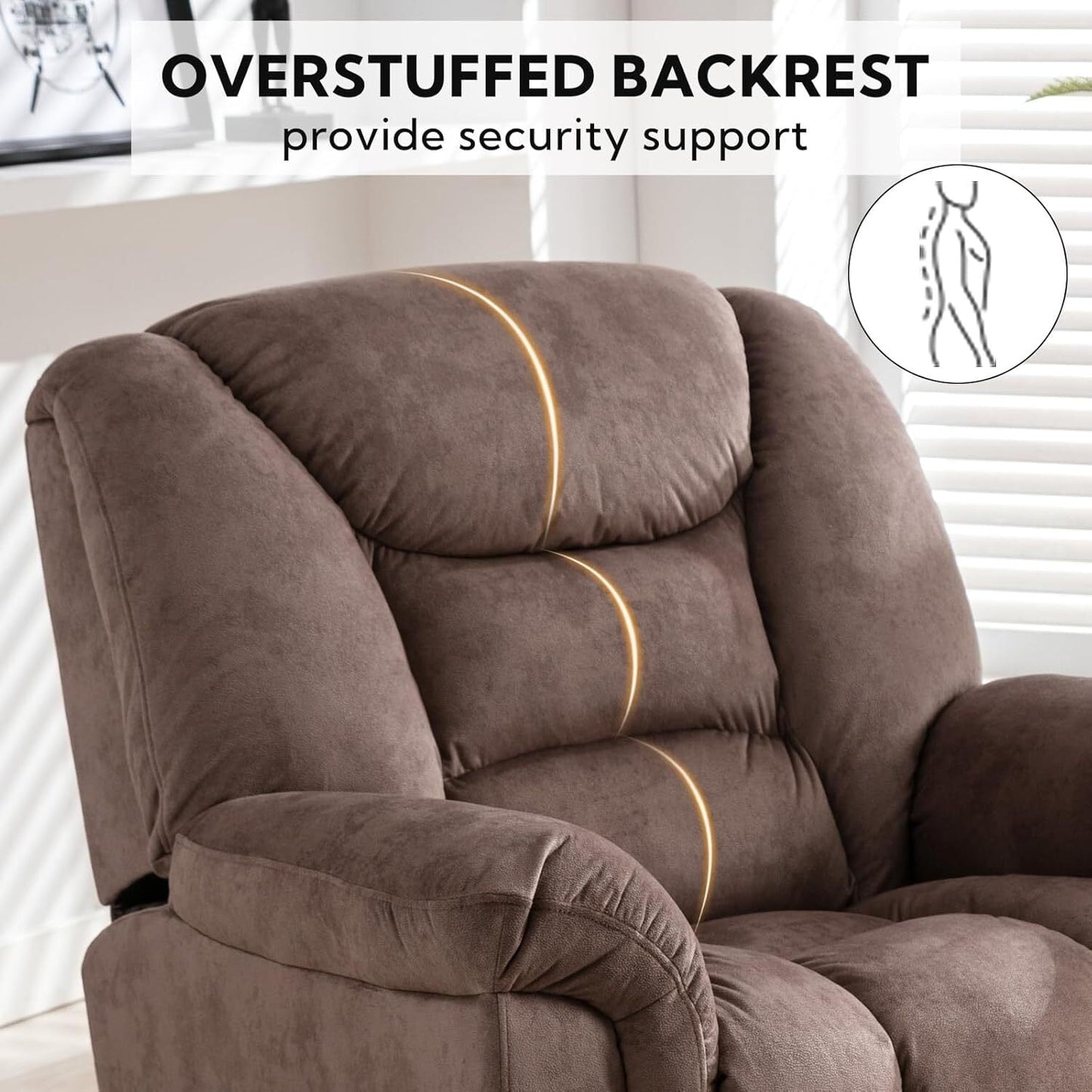 Fauteuil inclinable à bascule surdimensionné, pivotant à 360°, manuel, pour salon
