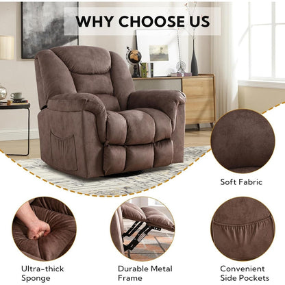 Fauteuil inclinable à bascule surdimensionné, pivotant à 360°, manuel, pour salon