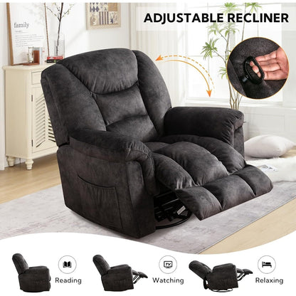Fauteuil inclinable à bascule surdimensionné, pivotant à 360°, manuel, pour salon