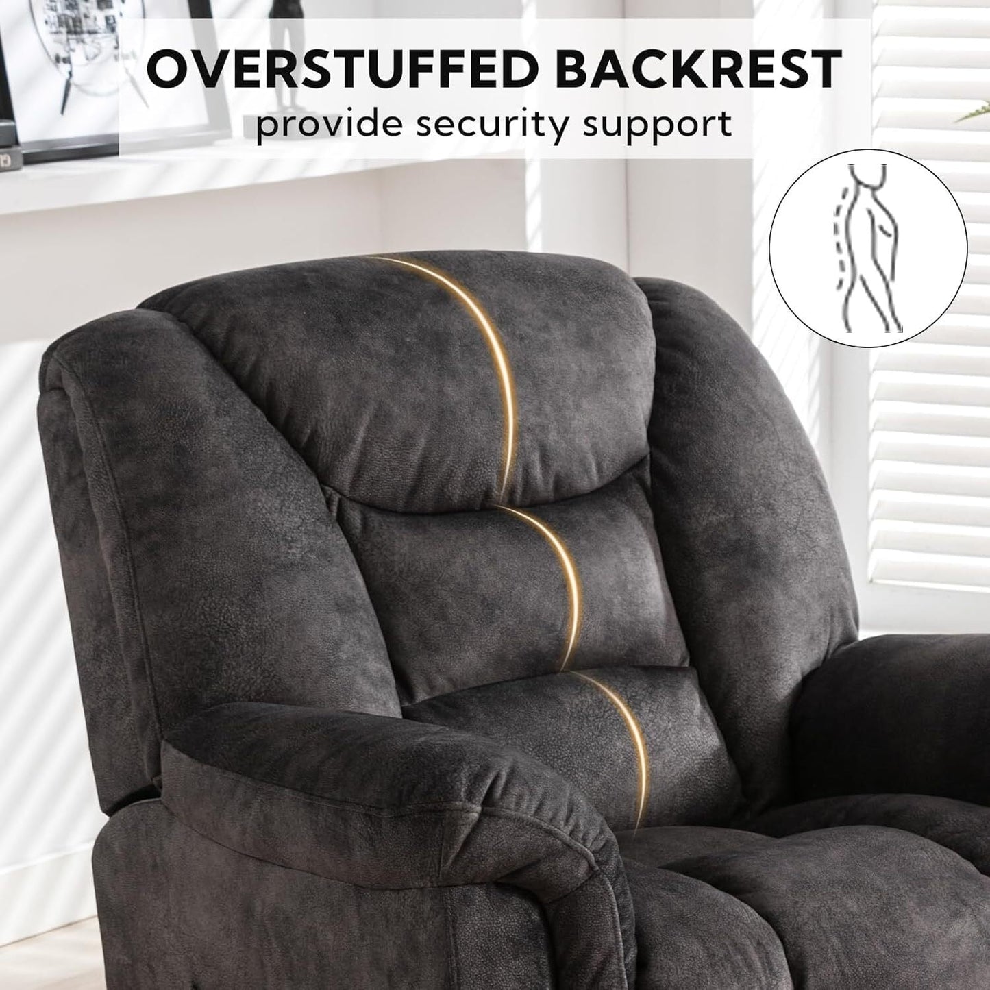 Fauteuil inclinable à bascule surdimensionné, pivotant à 360°, manuel, pour salon