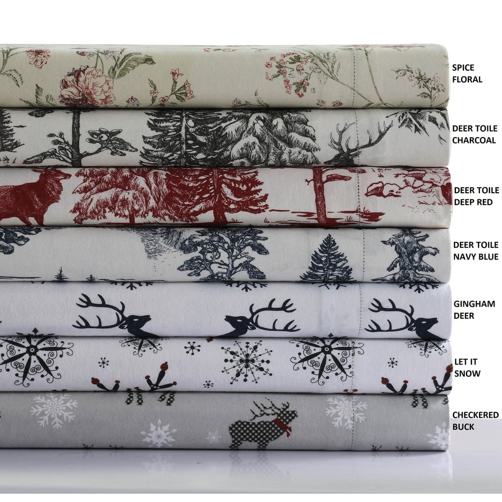 Parure de draps à poches extra profondes en flanelle de coton épais 200 g/m² imprimée