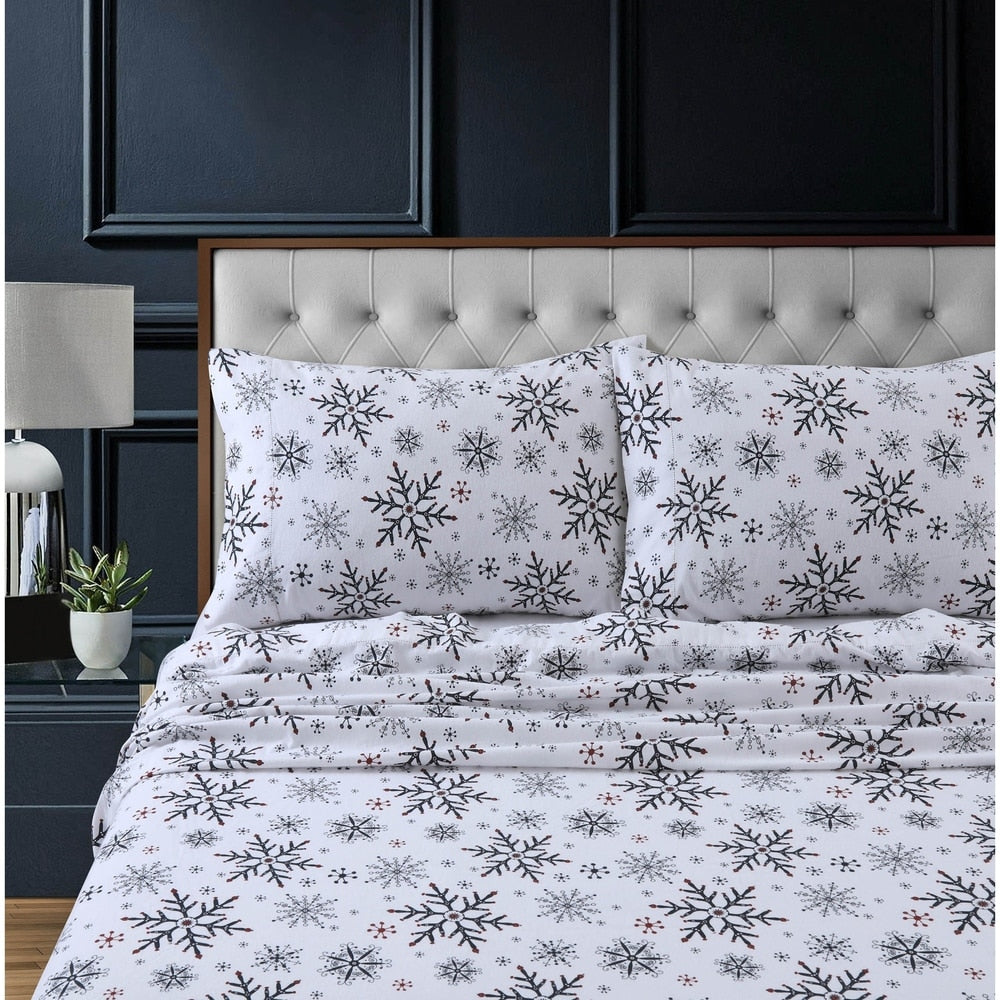 Parure de draps à poches extra profondes en flanelle de coton épais 200 g/m² imprimée