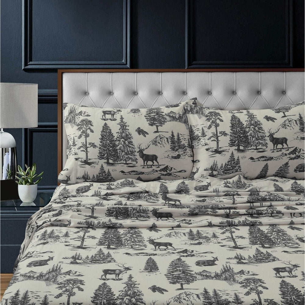 Parure de draps à poches extra profondes en flanelle de coton épais 200 g/m² imprimée