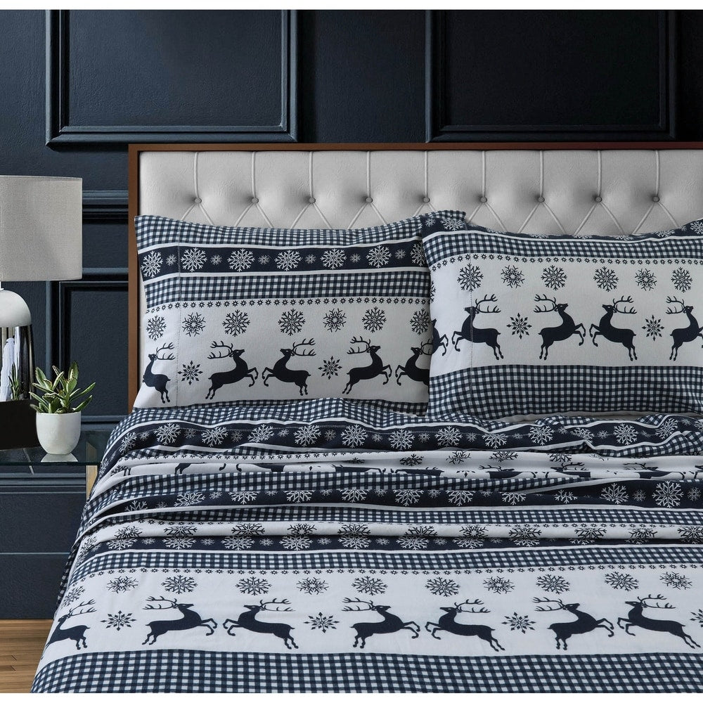 Parure de draps à poches extra profondes en flanelle de coton épais 200 g/m² imprimée