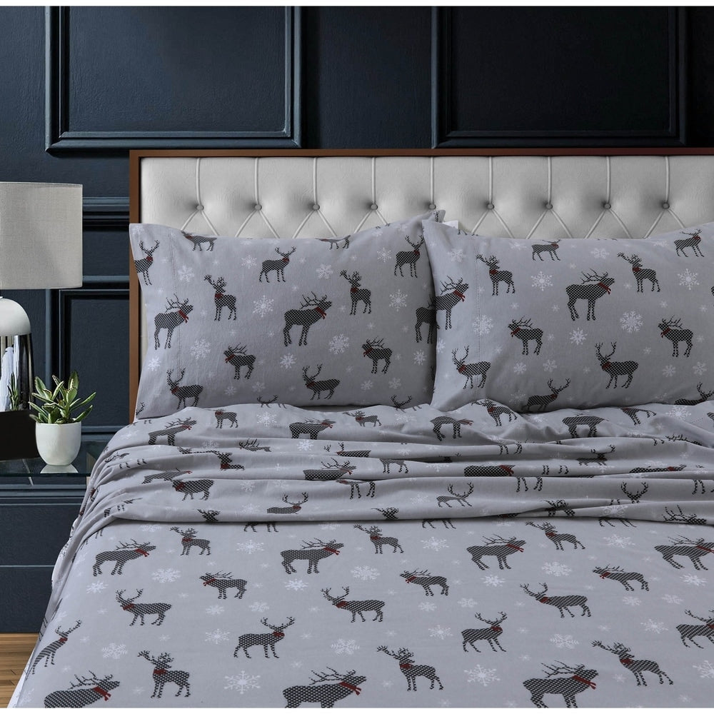Parure de draps à poches extra profondes en flanelle de coton épais 200 g/m² imprimée