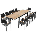 Ensemble de salle à manger d'extérieur Heck 13 pièces en teck FSC et aluminium pour 12 personnes, table extensible et chaises empilables, noir anthracite