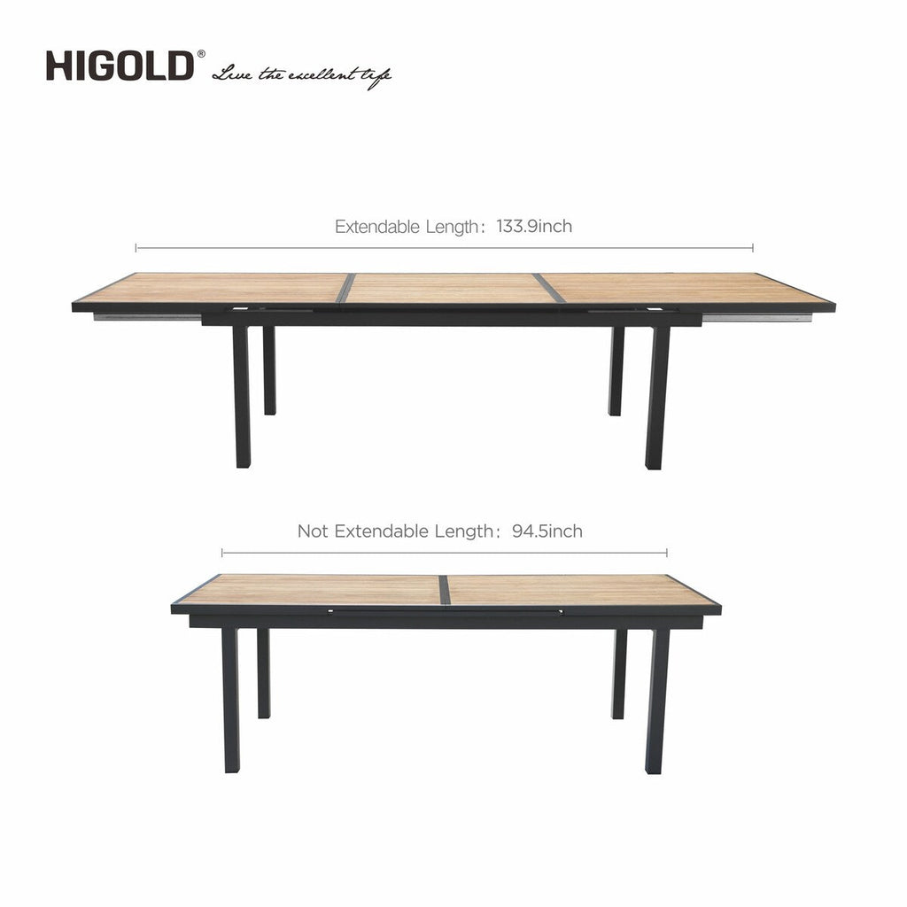 Ensemble de salle à manger d'extérieur Heck 13 pièces en teck FSC et aluminium pour 12 personnes, table extensible et chaises empilables, noir anthracite