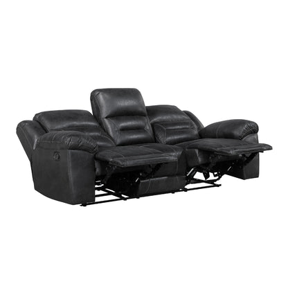 Canapé inclinable manuel double Henry en microfibre noire capitonnée