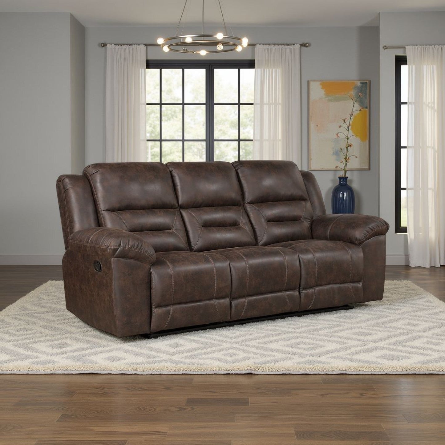 Canapé inclinable manuel double Henry, coussin capitonné, microfibre marron foncé