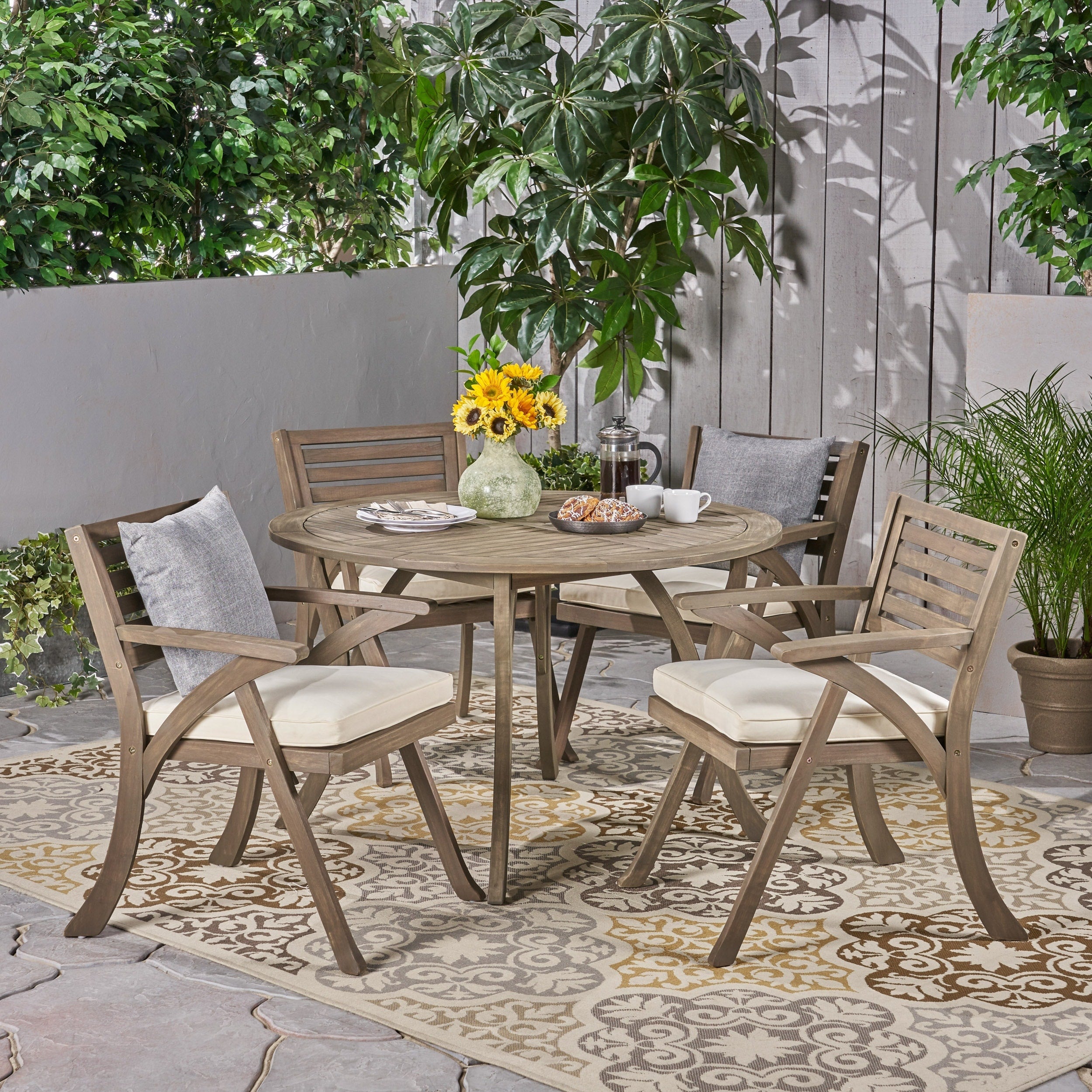 Ensemble de salle à manger d'extérieur Hermosa 5 pièces en bois d'acacia par Christopher Knight Home