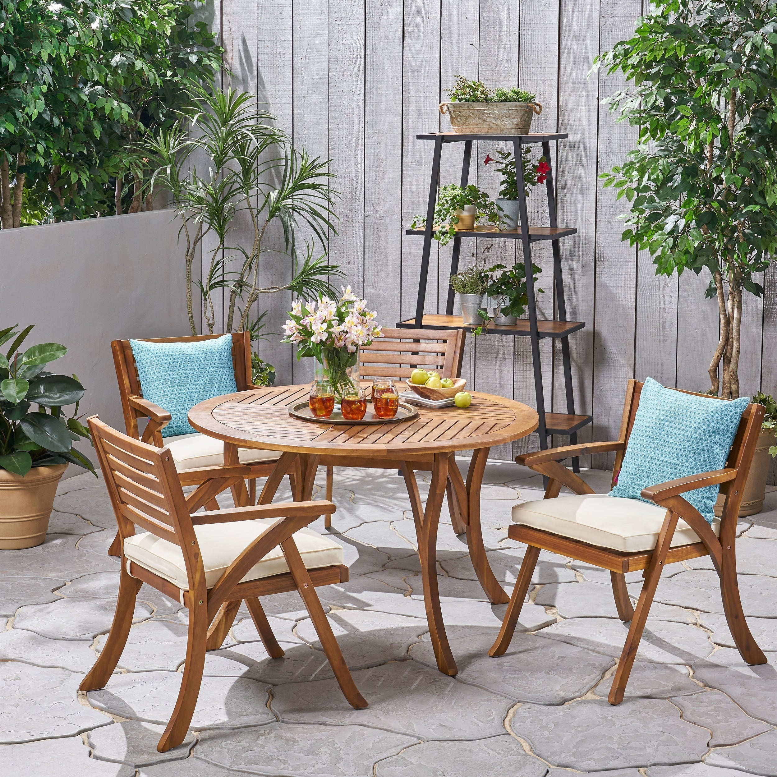 Ensemble de salle à manger d'extérieur Hermosa 5 pièces en bois d'acacia par Christopher Knight Home
