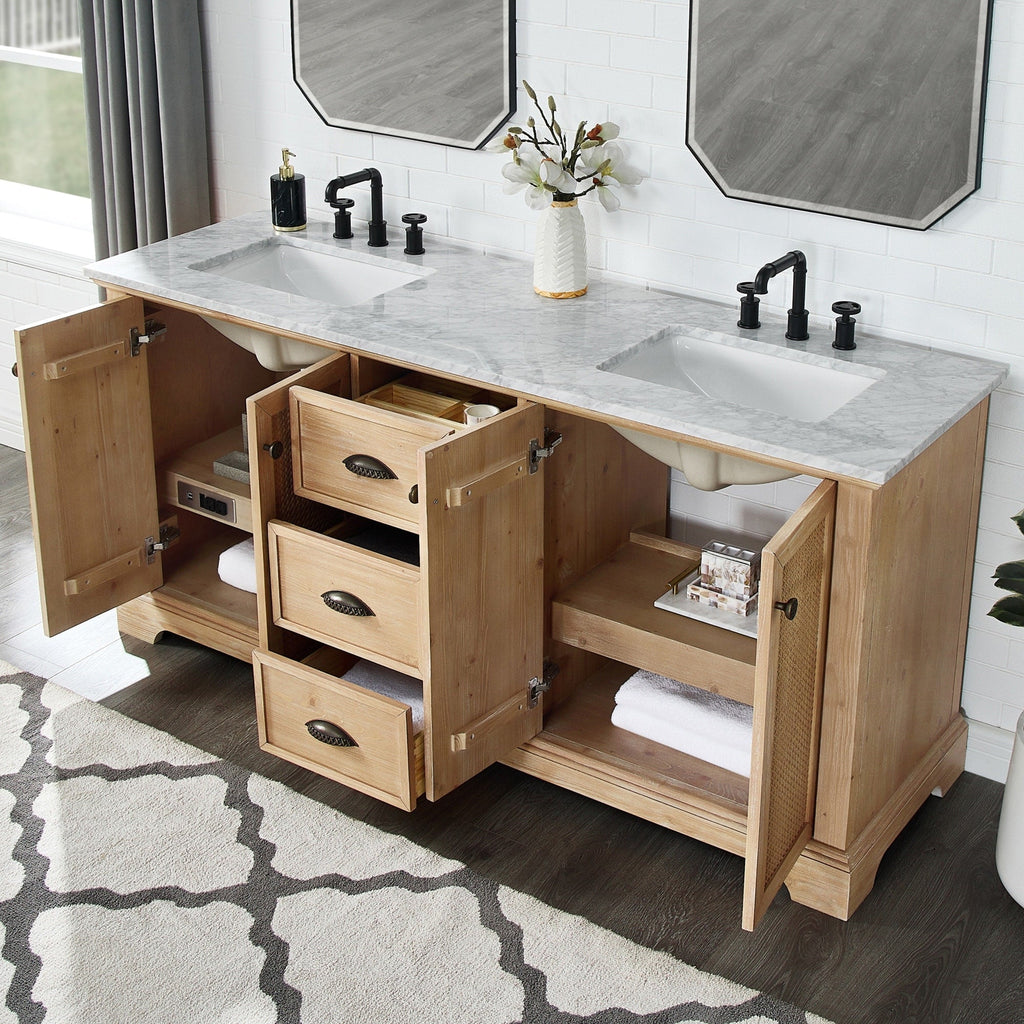 Meuble-lavabo Hervas avec plateau en marbre naturel sans miroir