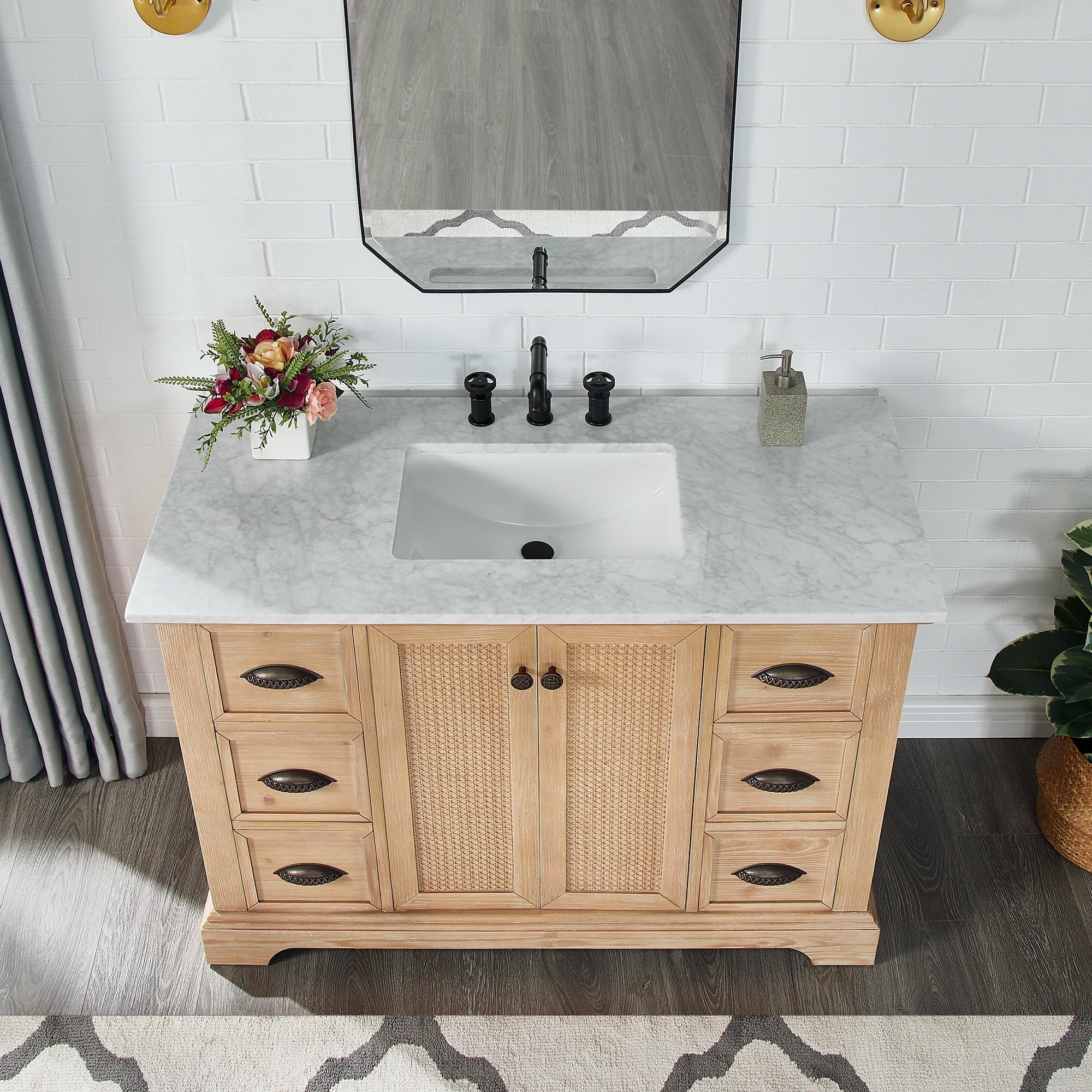 Meuble-lavabo Hervas avec plateau en marbre naturel sans miroir