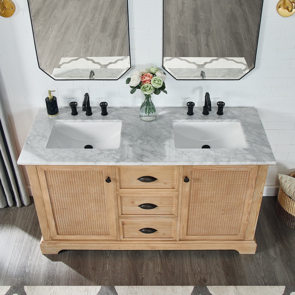Meuble-lavabo Hervas avec plateau en marbre naturel sans miroir