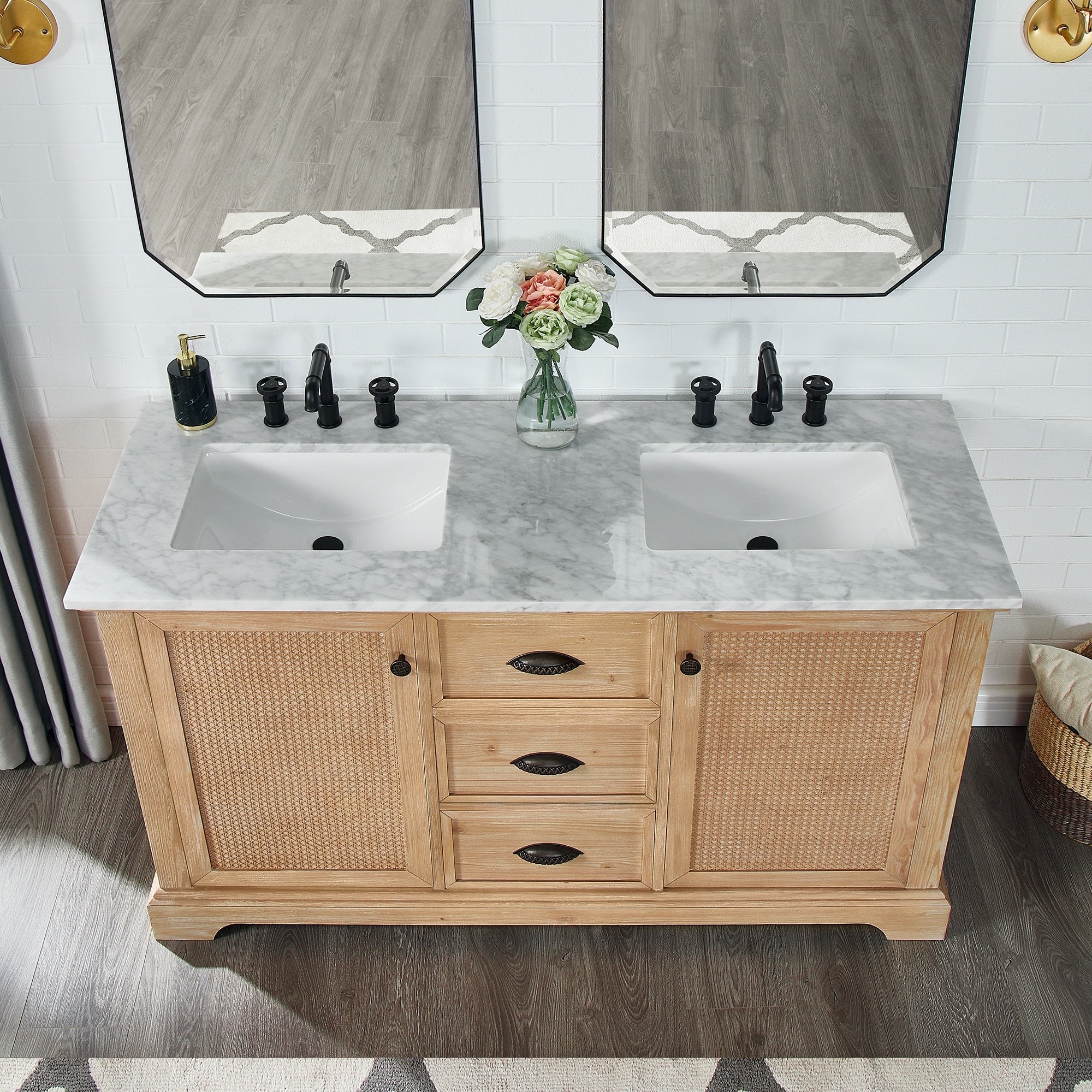 Meuble-lavabo Hervas avec plateau en marbre naturel sans miroir