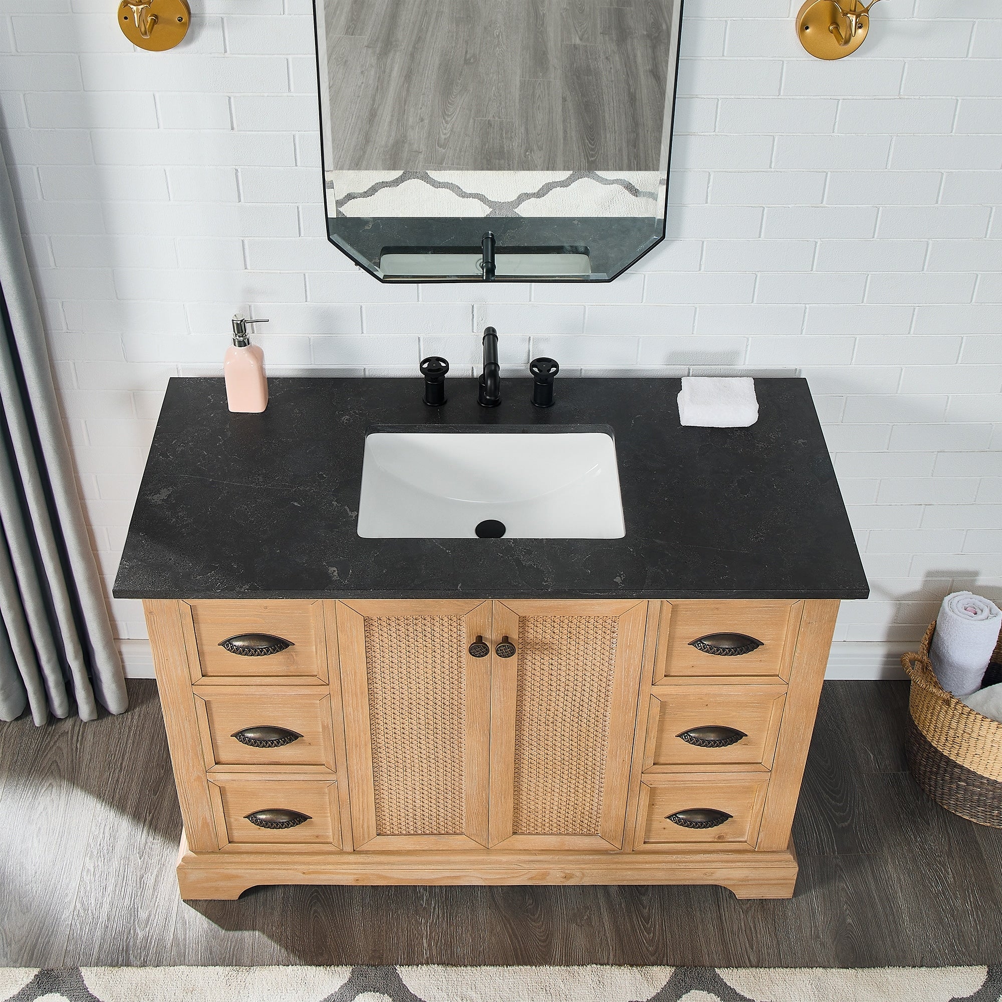 Meuble-lavabo Hervas avec plateau en marbre naturel sans miroir