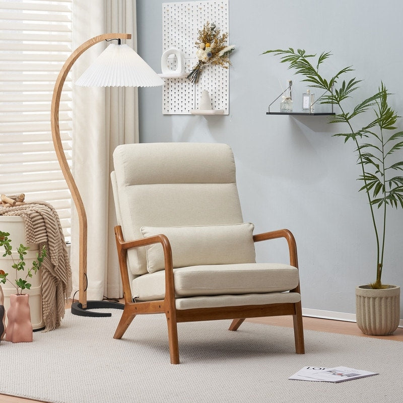 Chaise de loisirs à dossier haut en bois massif avec accoudoirs et dossier, chaise d'appoint