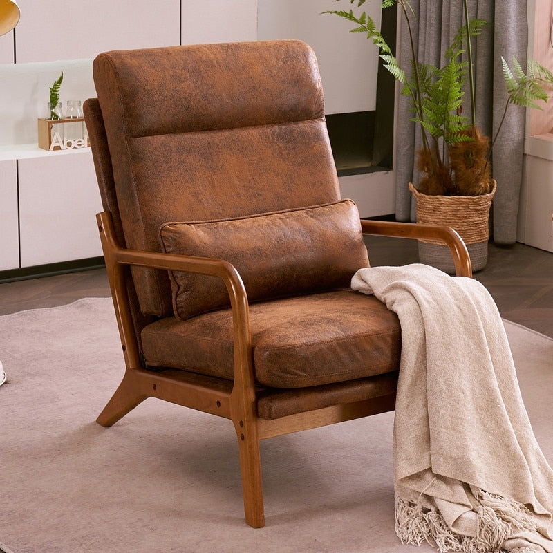 Chaise de loisirs à dossier haut en bois massif avec accoudoirs et dossier, chaise d'appoint