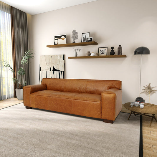 Canapé Highclere en cuir véritable confortable et moderne du milieu du siècle
