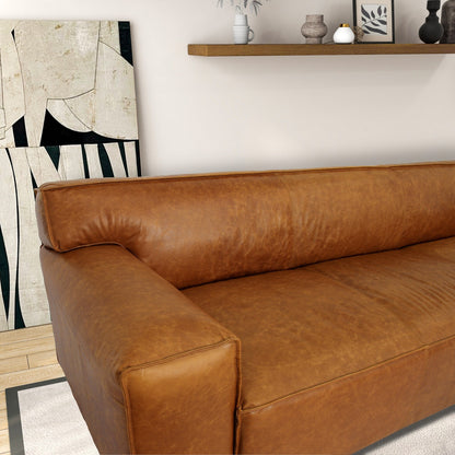 Canapé Highclere en cuir véritable confortable et moderne du milieu du siècle