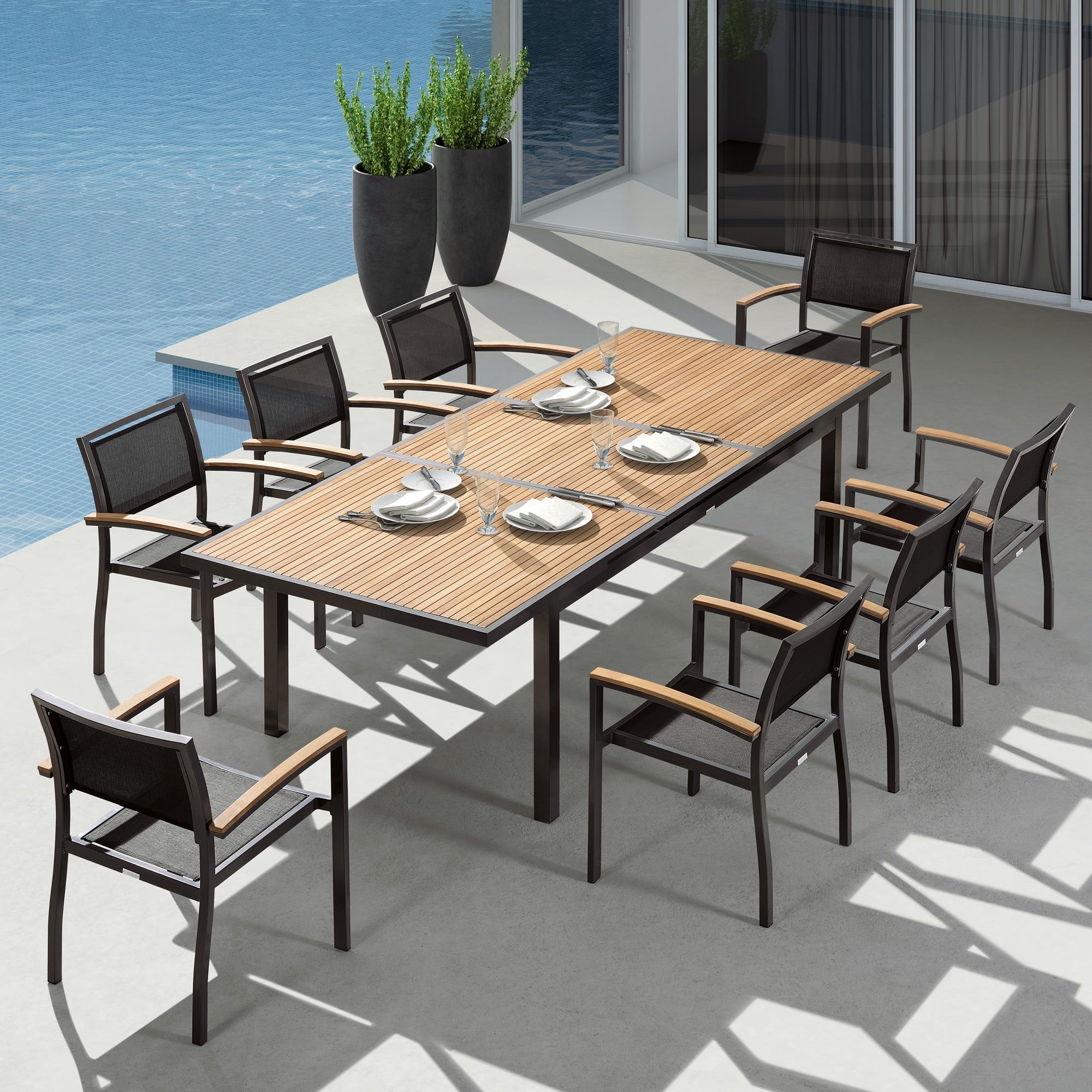HIGOLD - Ensemble de salle à manger rétractable Heck 9 pièces pour 8 personnes, teck de qualité A, aluminium Space, anthracite mat