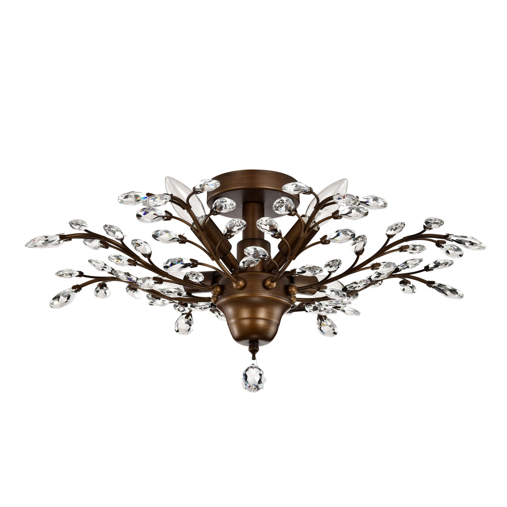 Plafonnier Holly à 4 lumières avec feuilles de cristal