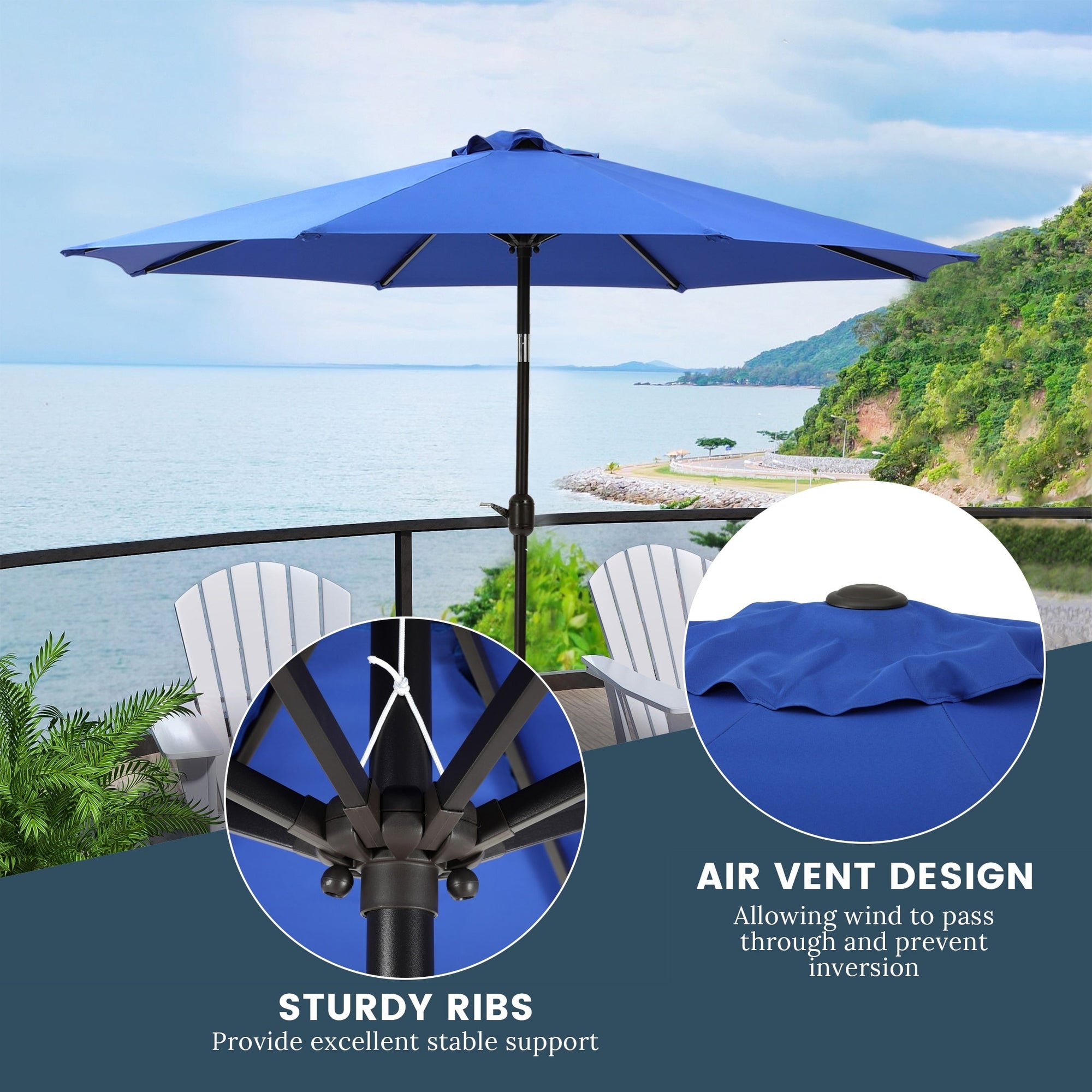 Holme 9-foot Steel Market Patio Umbrella with Tilt-and-Crank