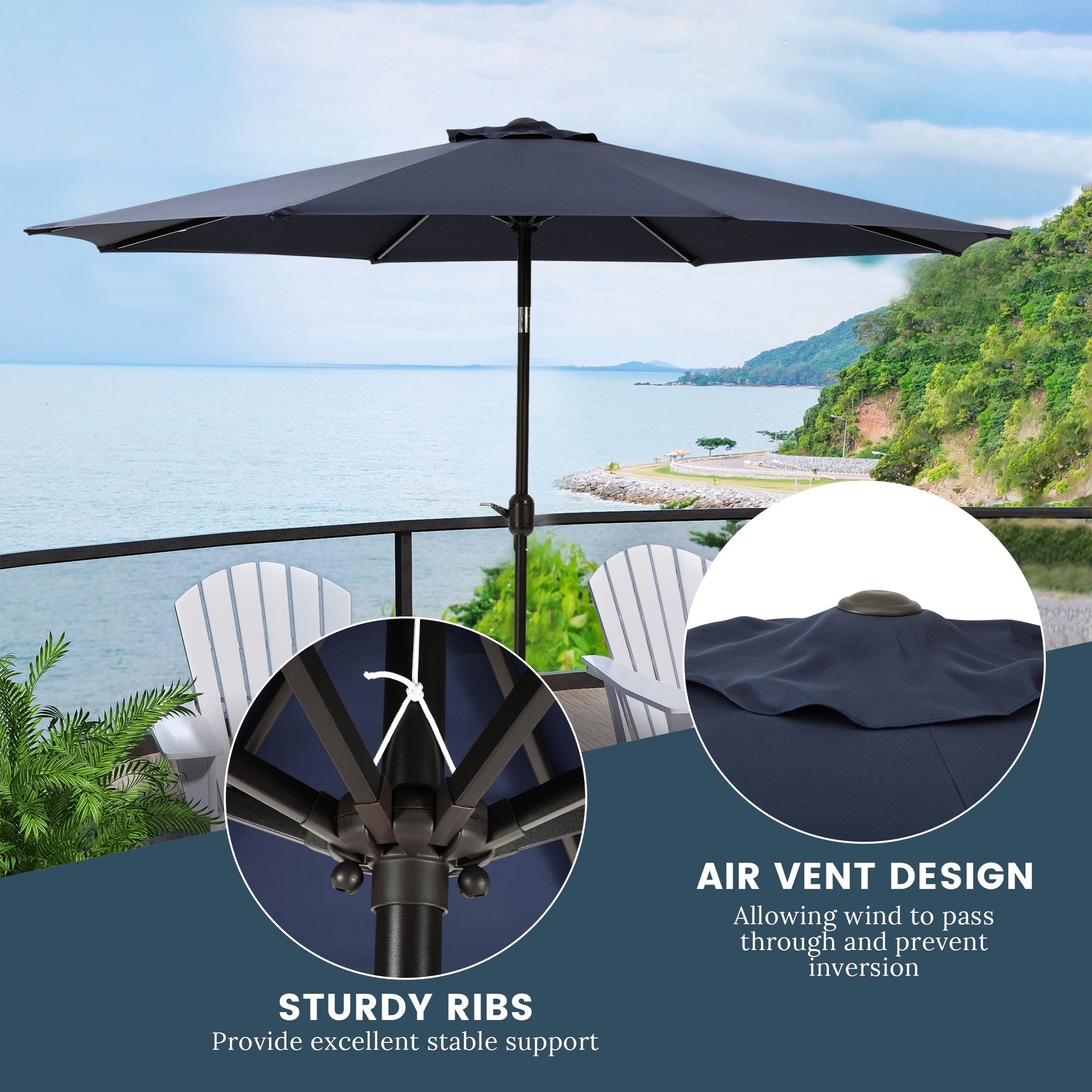 Holme 9-foot Steel Market Patio Umbrella with Tilt-and-Crank