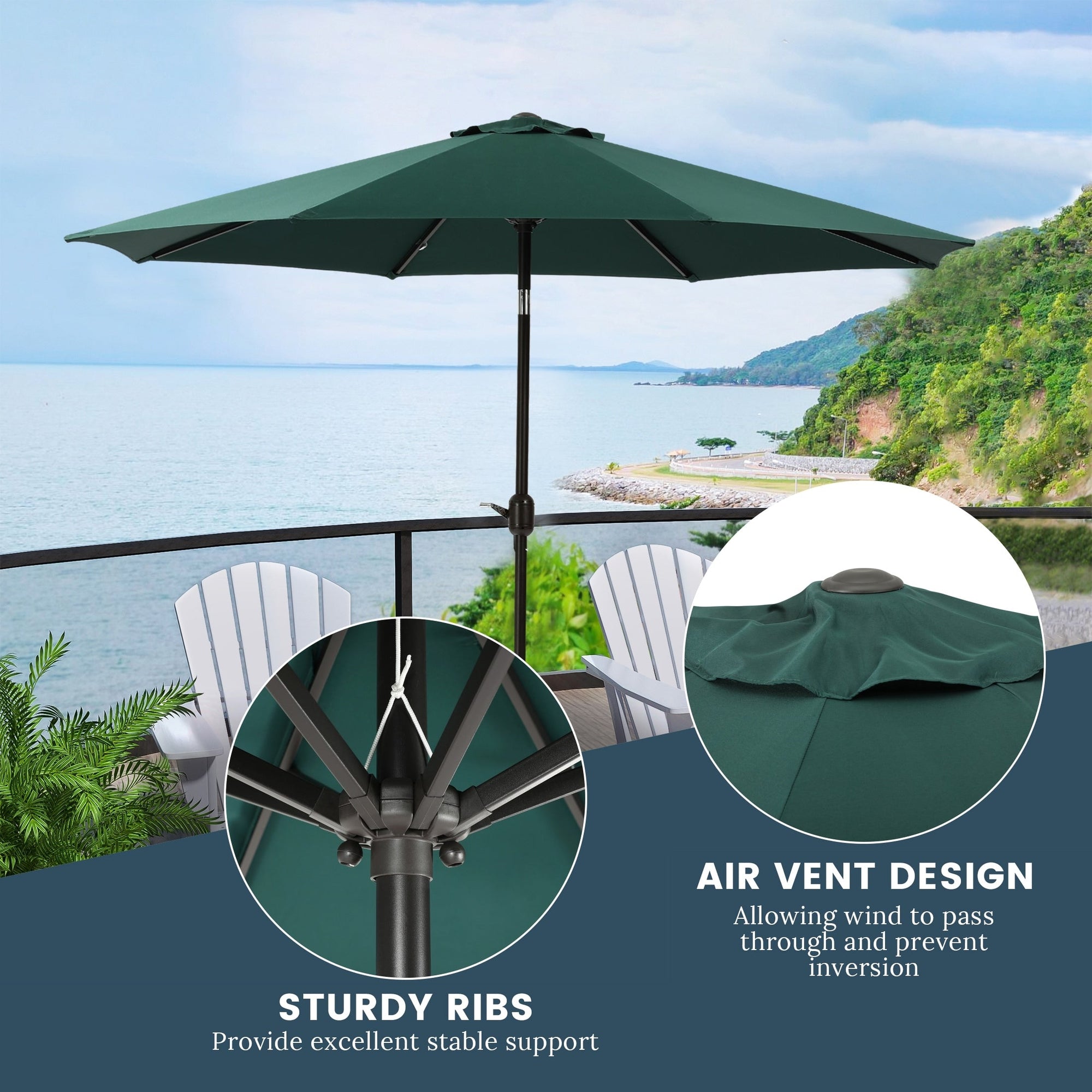 Holme 9-foot Steel Market Patio Umbrella with Tilt-and-Crank