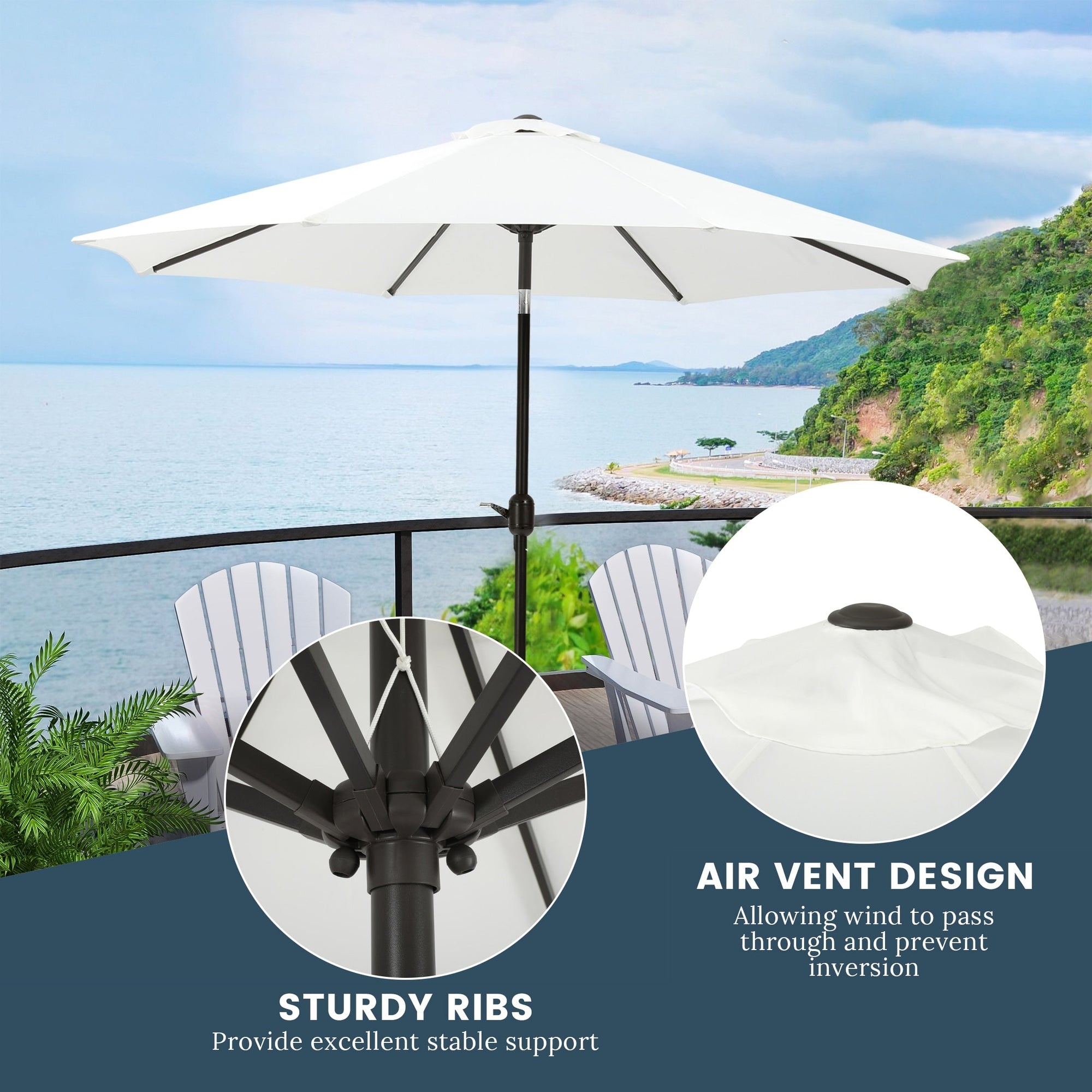 Holme 9-foot Steel Market Patio Umbrella with Tilt-and-Crank