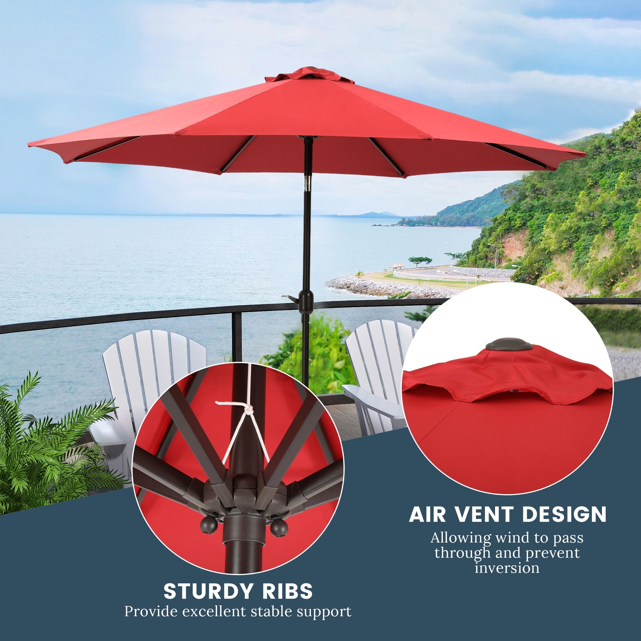 Parasol de marché en acier Holme de 9 pieds avec système d'inclinaison et de manivelle