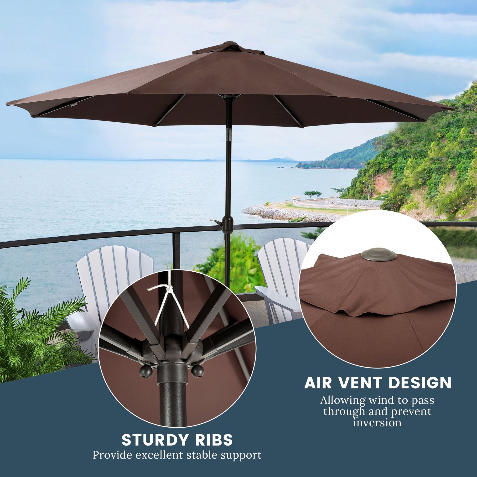 Holme 9-foot Steel Market Patio Umbrella with Tilt-and-Crank
