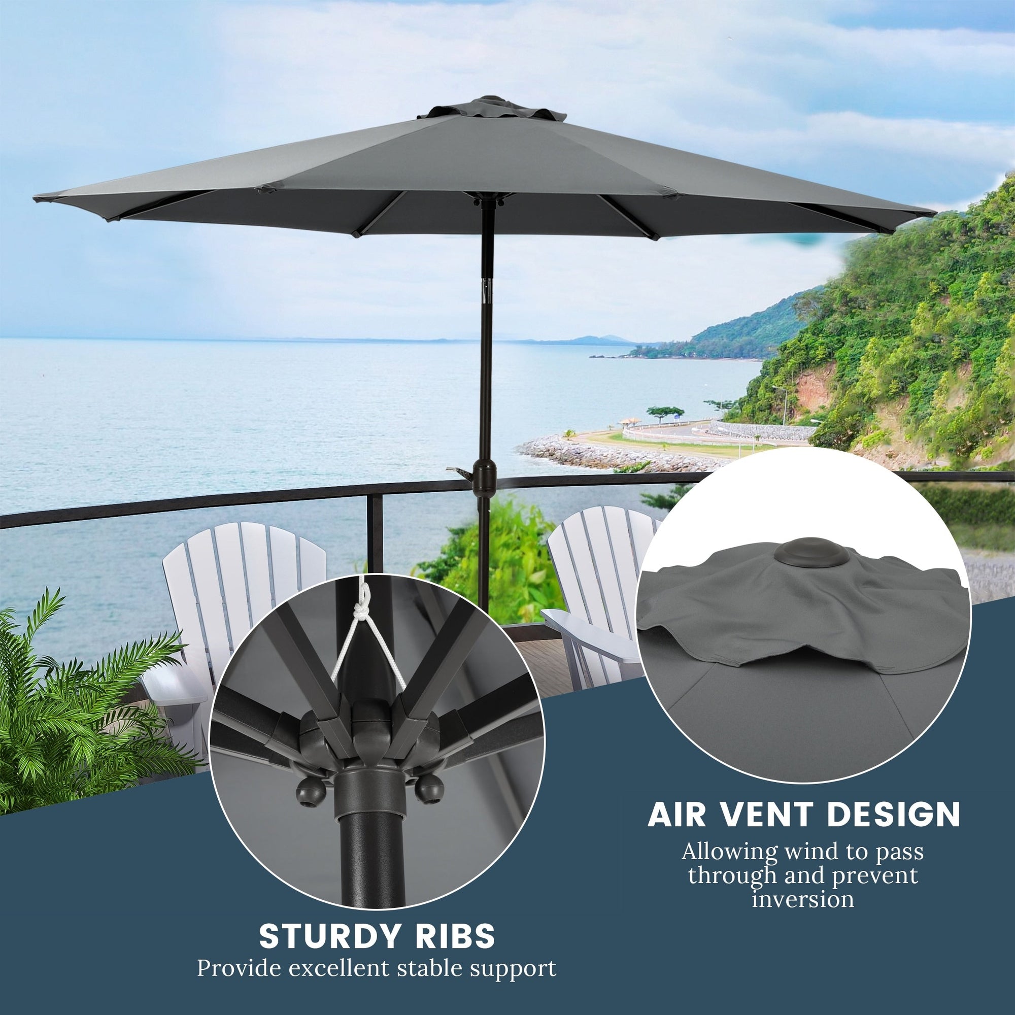 Holme 9-foot Steel Market Patio Umbrella with Tilt-and-Crank