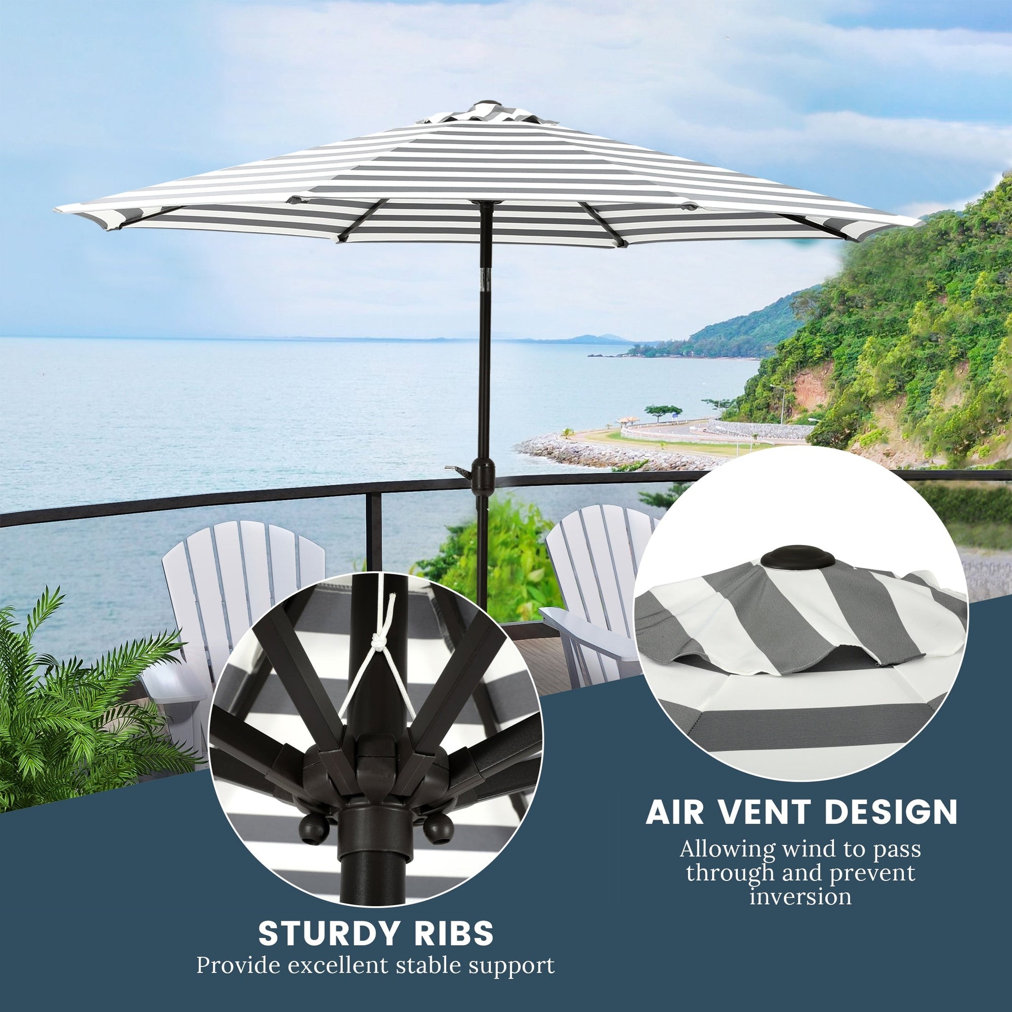 Holme 9-foot Steel Market Patio Umbrella with Tilt-and-Crank