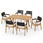 Ensemble de salle à manger d'extérieur Holomn 7 pièces en bois d'acacia avec chaises en corde par Christopher Knight Home