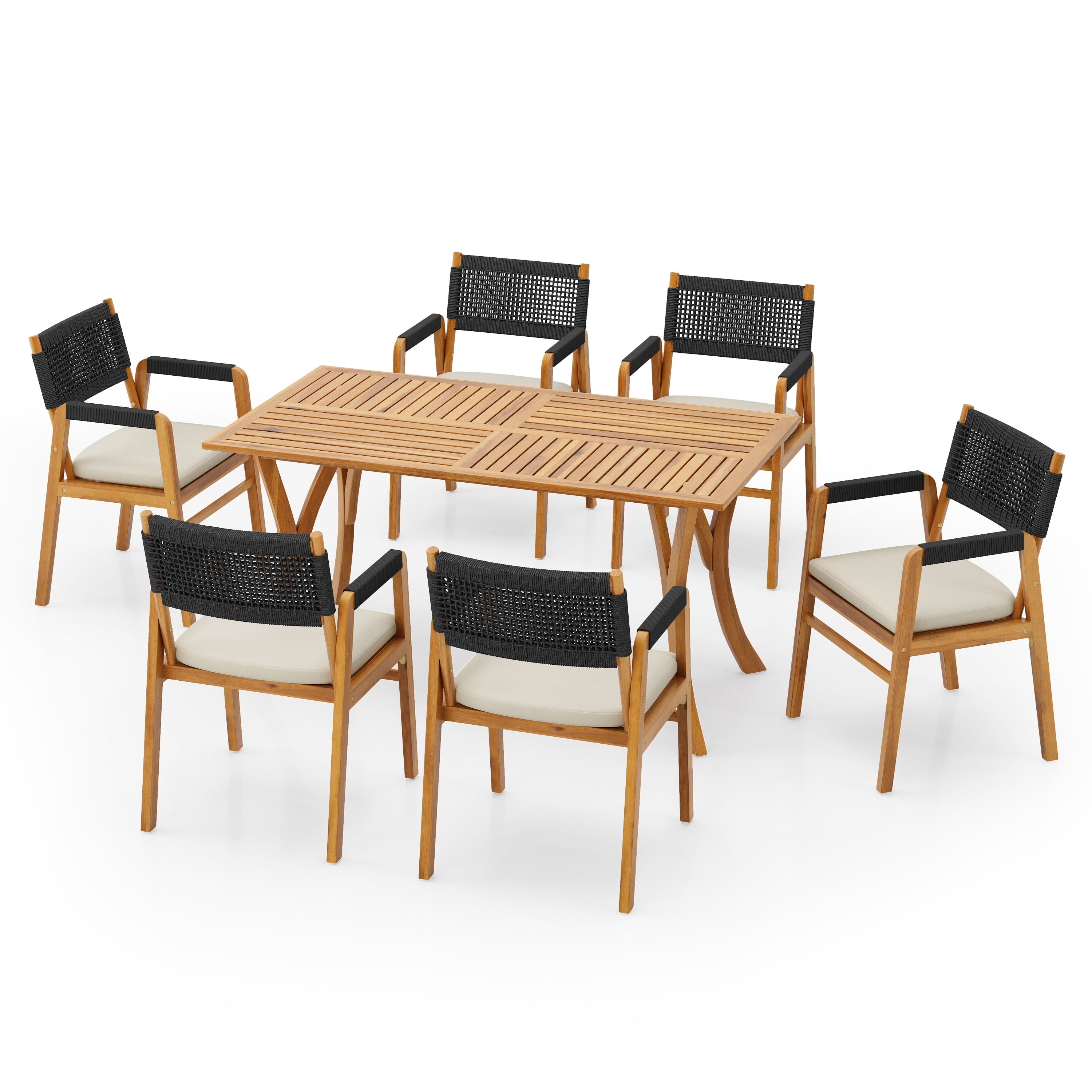 Ensemble de salle à manger d'extérieur Holomn 7 pièces en bois d'acacia avec chaises en corde par Christopher Knight Home