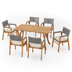 Ensemble de salle à manger d'extérieur Holomn 7 pièces en bois d'acacia avec chaises en corde par Christopher Knight Home