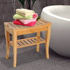 Banc de douche HomCom 20 en bambou avec étagère de rangement inférieure - 10,25 x 19,75 x 17,5