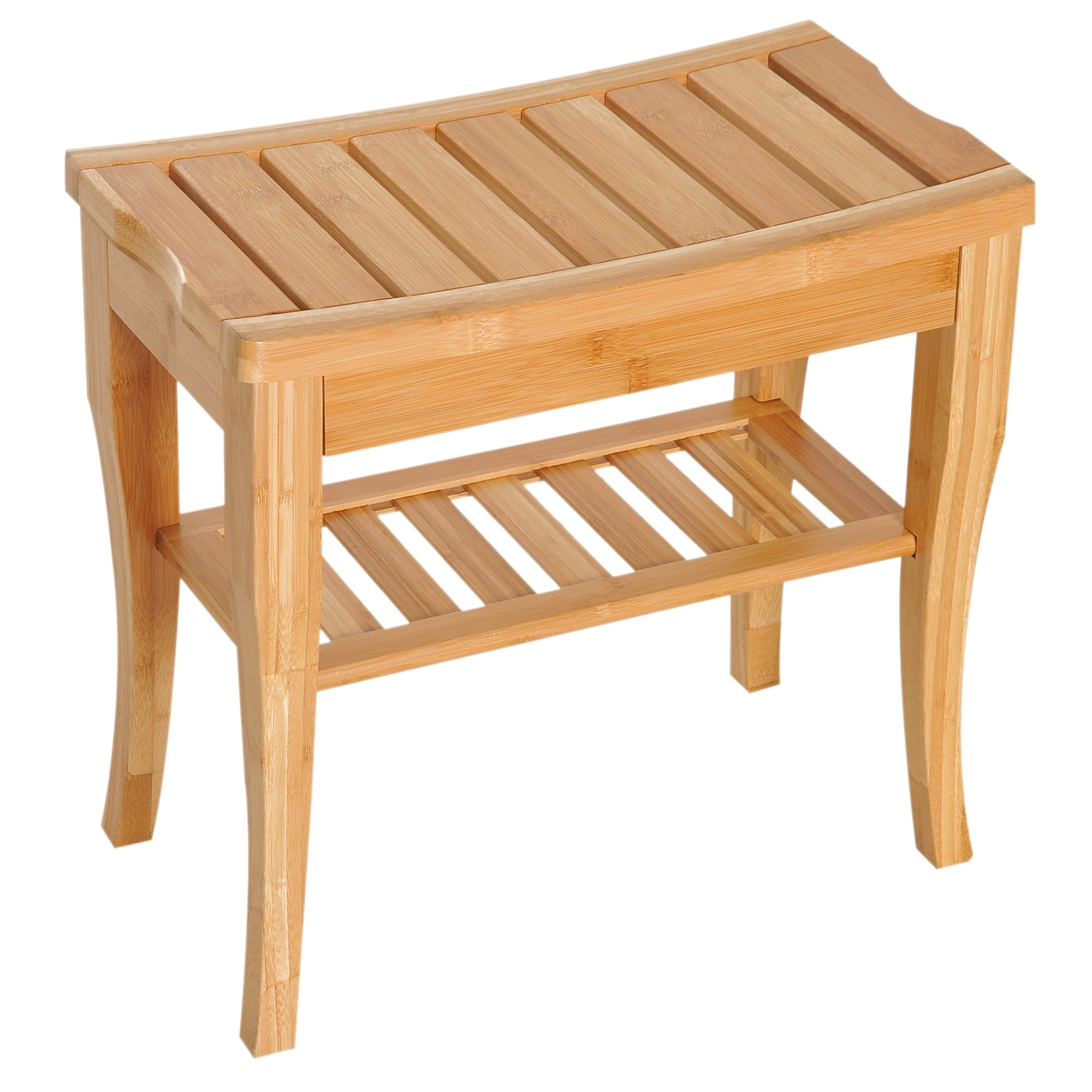 Banc de douche HomCom 20 en bambou avec étagère de rangement inférieure - 10,25 x 19,75 x 17,5