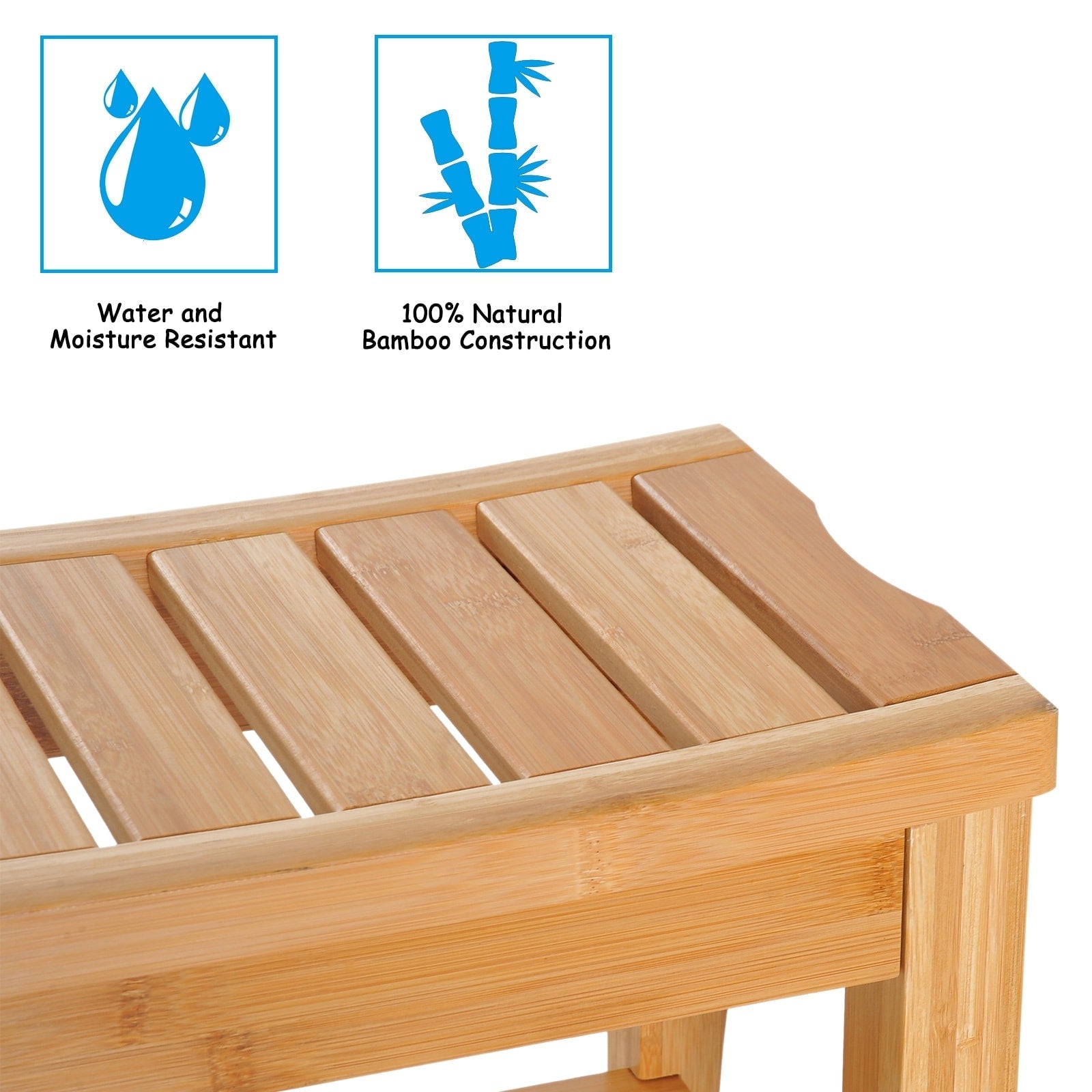 Banc de douche HomCom 20 en bambou avec étagère de rangement inférieure - 10,25 x 19,75 x 17,5