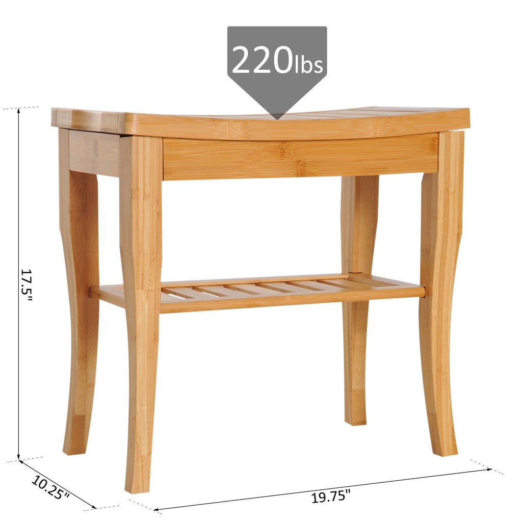 Banc de douche HomCom 20 en bambou avec étagère de rangement inférieure - 10,25 x 19,75 x 17,5