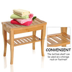 Banc de douche HomCom 20 en bambou avec étagère de rangement inférieure - 10,25 x 19,75 x 17,5
