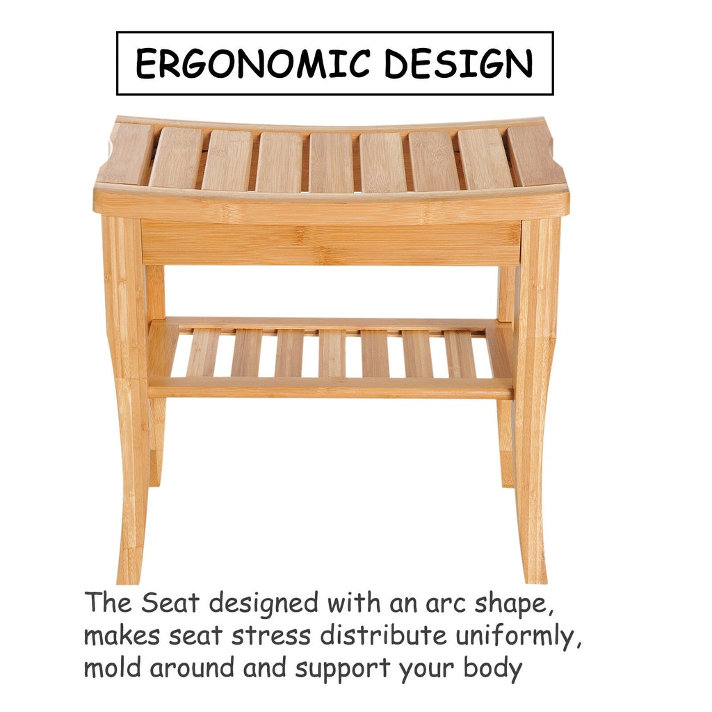 Banc de douche HomCom 20 en bambou avec étagère de rangement inférieure - 10,25 x 19,75 x 17,5