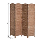 Paravent de séparation HomCom en osier tressé, 4 panneaux, 1,8 m de haut, en bois blond naturel