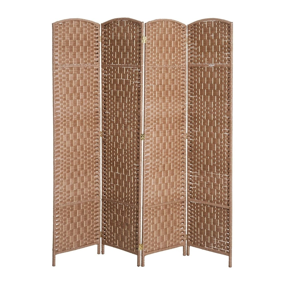 Paravent de séparation HomCom en osier tressé, 4 panneaux, 1,8 m de haut, en bois blond naturel
