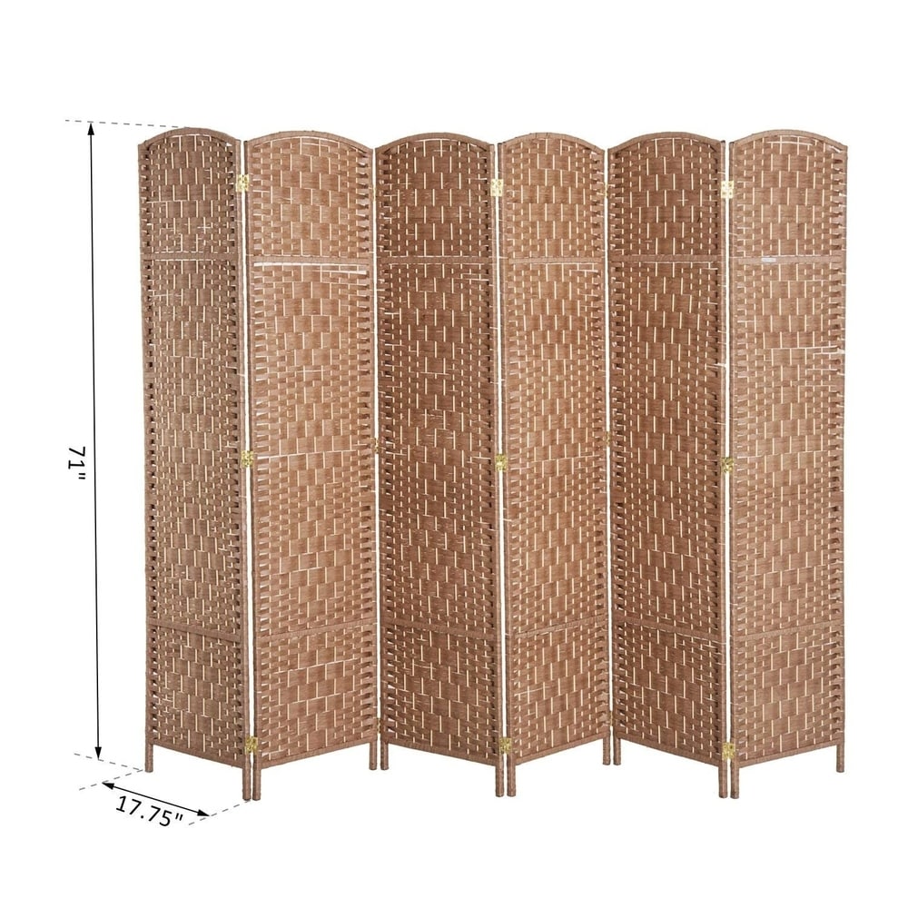 Paravent de séparation HomCom en osier tressé, six panneaux, 1,80 m de haut, bois blond naturel