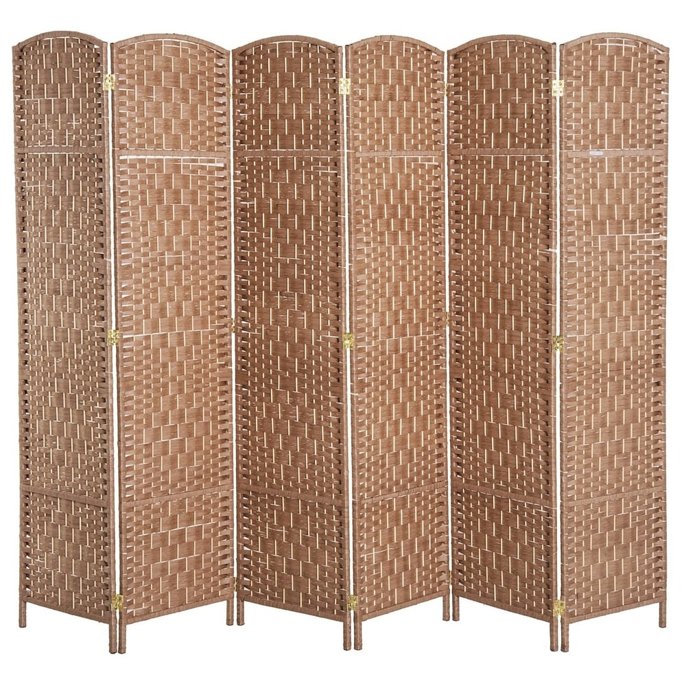 Paravent de séparation HomCom en osier tressé, six panneaux, 1,80 m de haut, bois blond naturel
