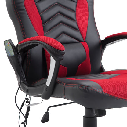 Fauteuil de jeu pour ordinateur, massage par 6 points vibrants, 5 modes, style course, chauffant, pivotant, roulant, avec appui-tête