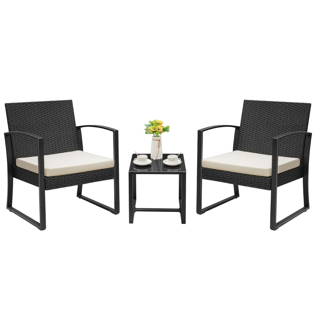 Ensemble de bistrot d'extérieur Homall 3 pièces en plastique avec coussin et table