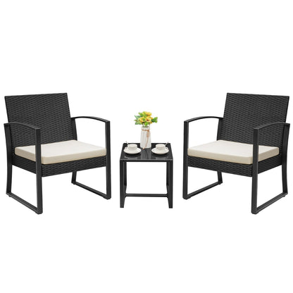 Ensemble de bistrot d'extérieur Homall 3 pièces en plastique avec coussin et table